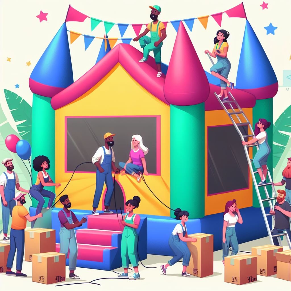 people taking down a bounce castle